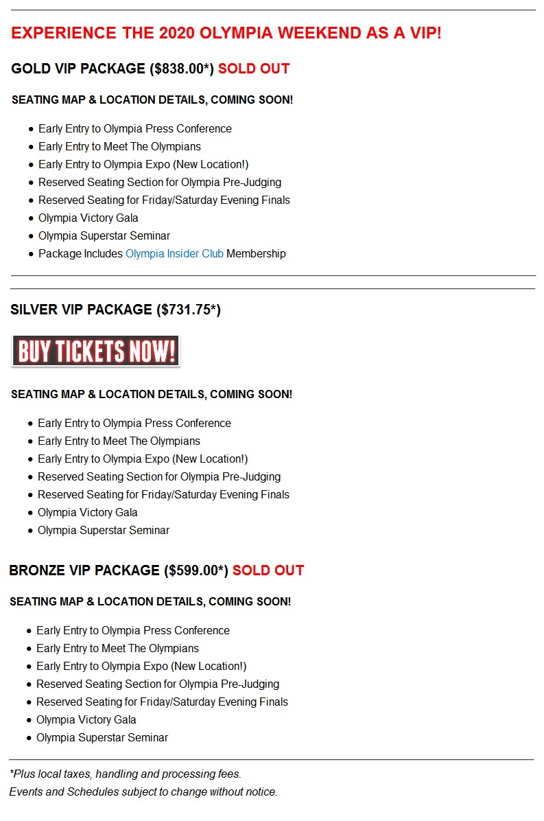 Все билеты GOLD VIP и BRONZE VIP распроданы на Олимпию за сутки - Бодибилдинг форум AnabolicShops